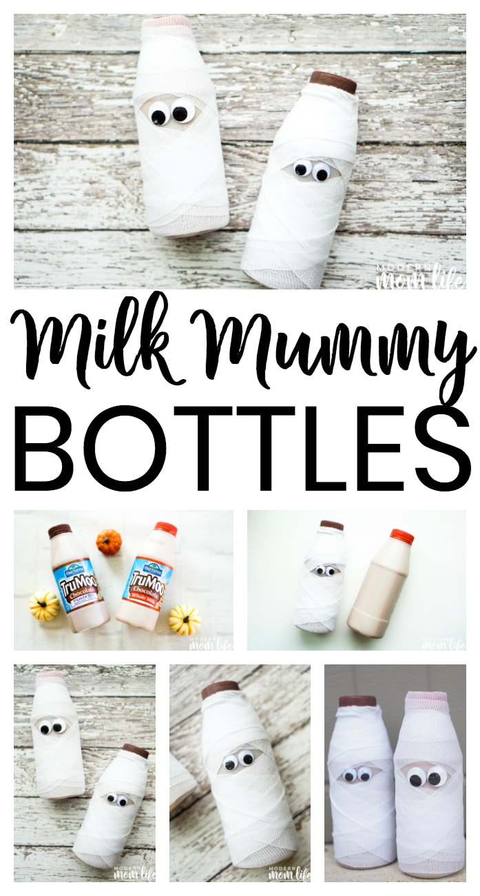 A DIY Mummy Milk Bottle Craft that makes the perfect Halloween snack or Fall party treat for your kids to play harder. Learn how to make this cute, simple and delicious craft. #KidHarder #HalloweenCraft #Halloween #FallCraft #MilkBottleCraft