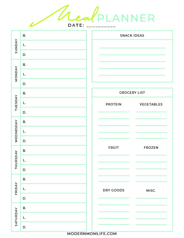 Stress Less with Free Weekly Meal Planner - Modern Mom Life