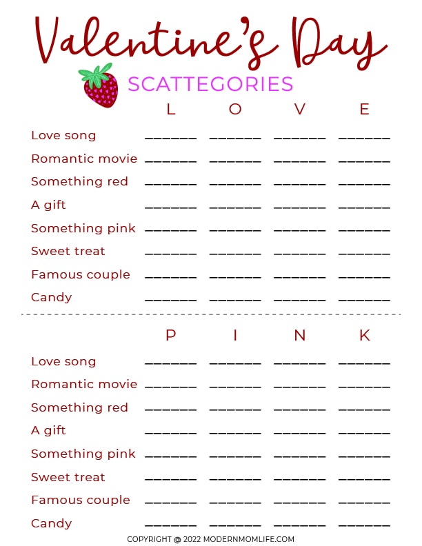 Valentine's Day Scattergories
