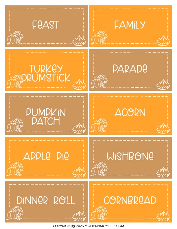 Thanksgiving Charades Game Printable