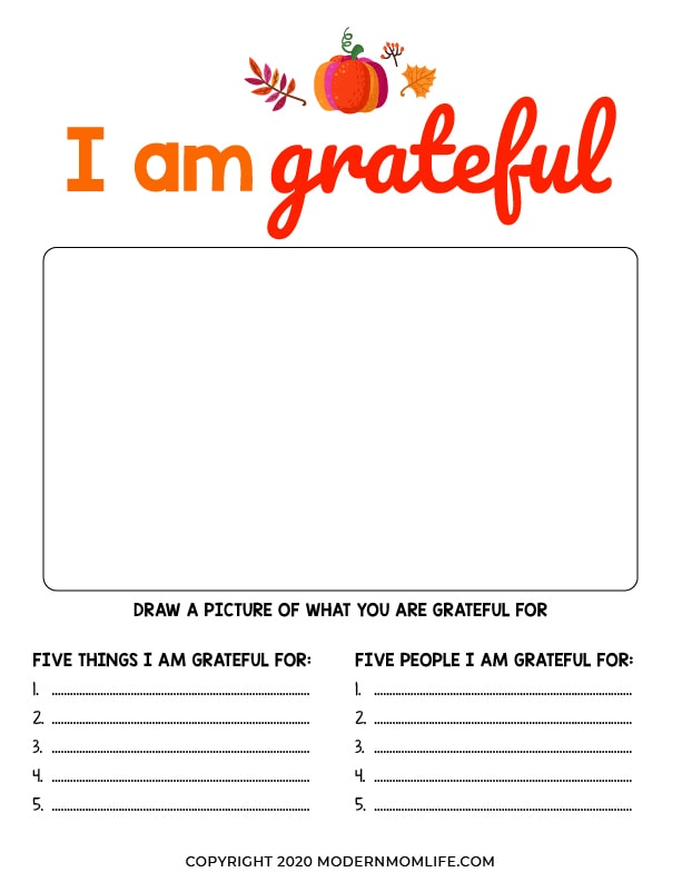 I am grateful thanksgiving worksheet