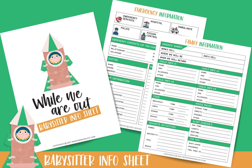 babysitter information sheet