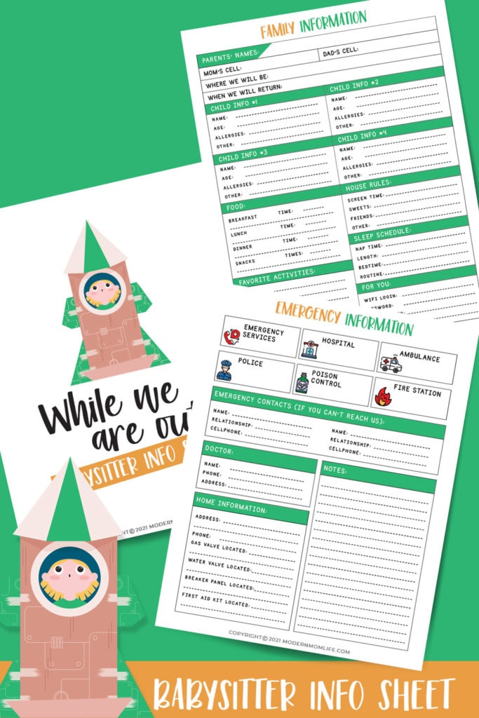 babysitter information sheet