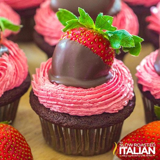 Image for Brownie Cupcakes Recipe with Strawberry Frosting