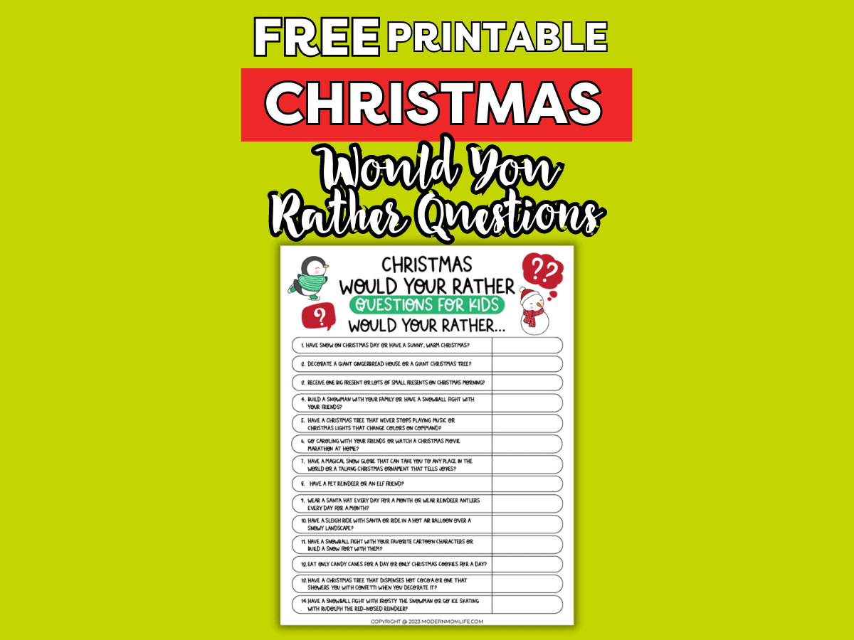 225 Best Christmas Would You Rather Questions {Free Printable}