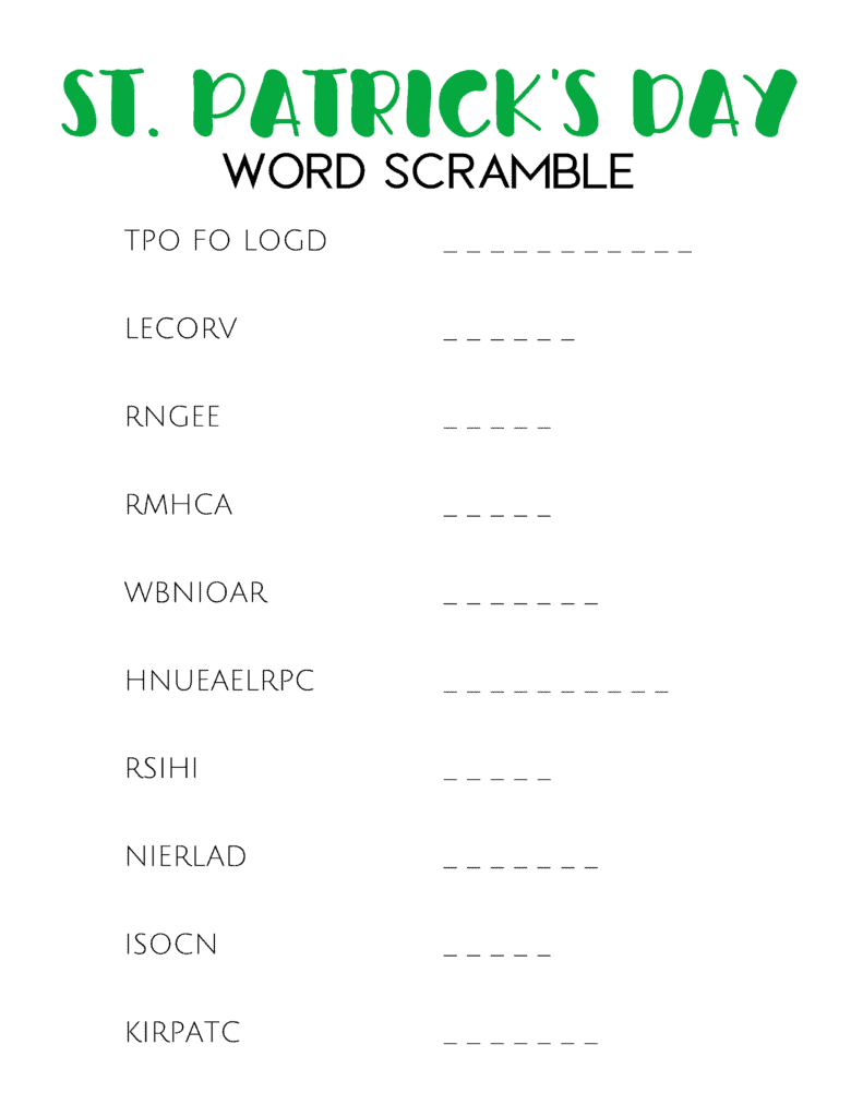 St. Patrick's Day Word Scramble
