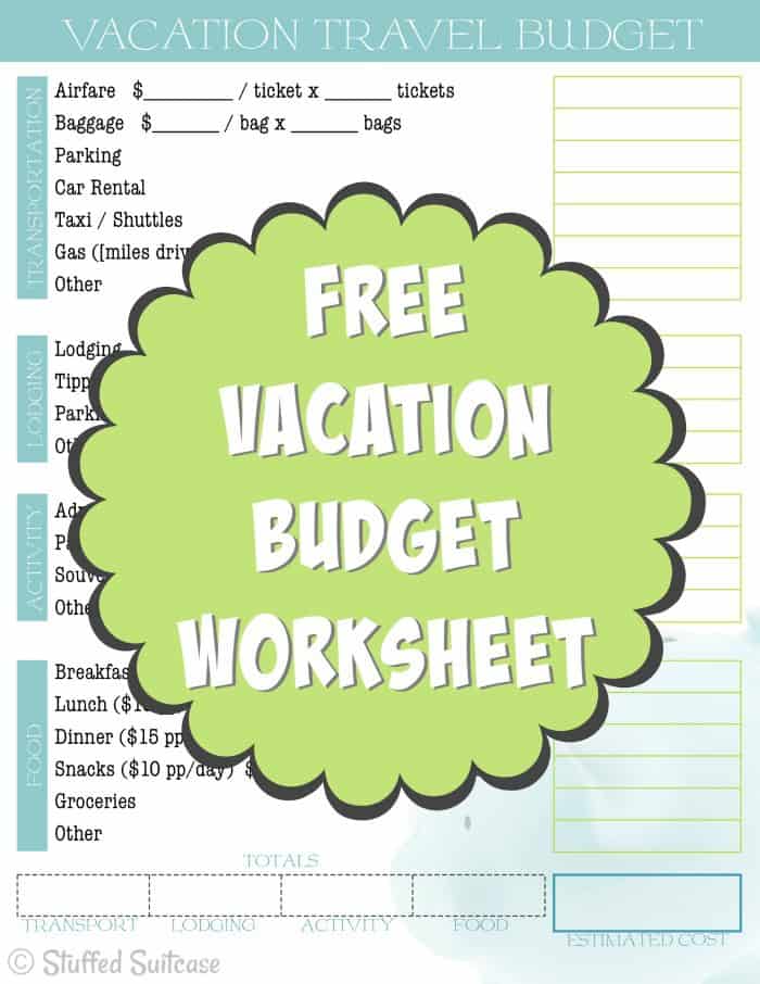 Image for Travel Budget Vacation Cost Worksheet