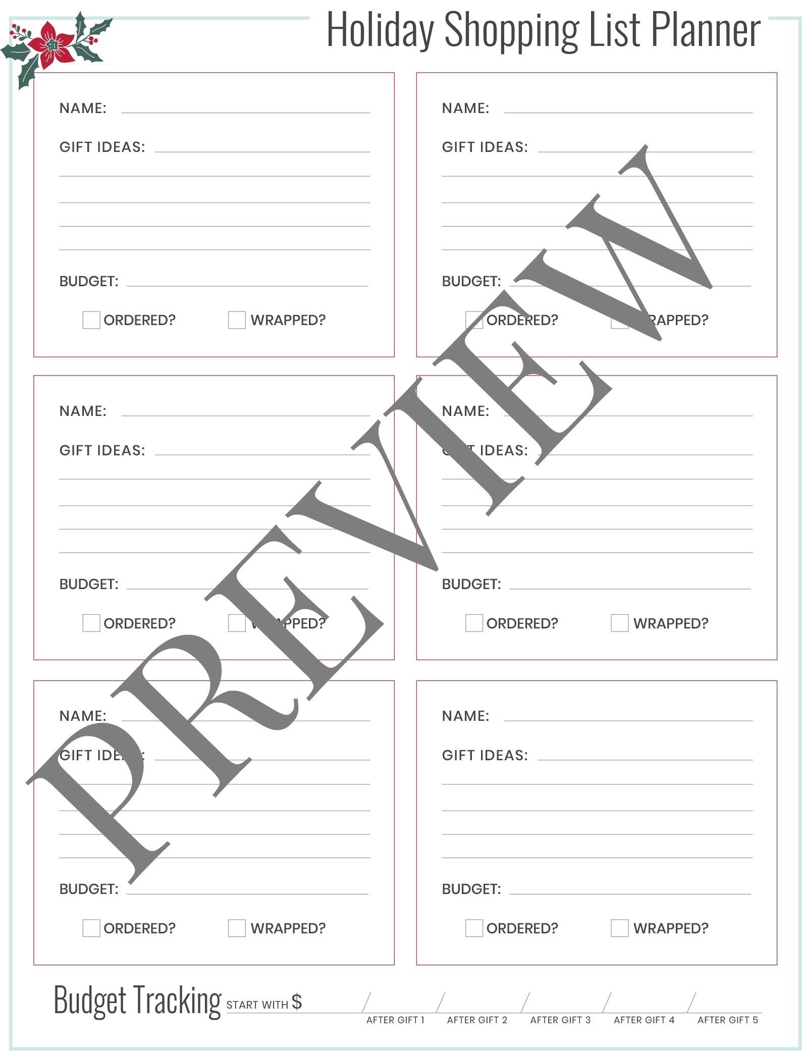 Holiday Shopping List Planner Preview