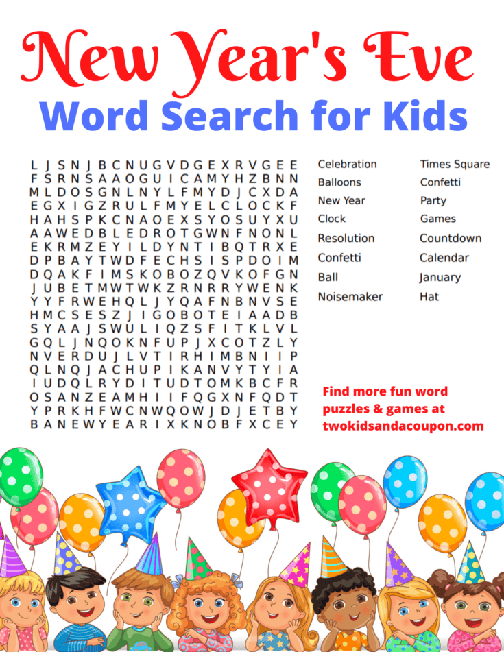 Image for Fun and Free Happy New Year Word Search for Kids
