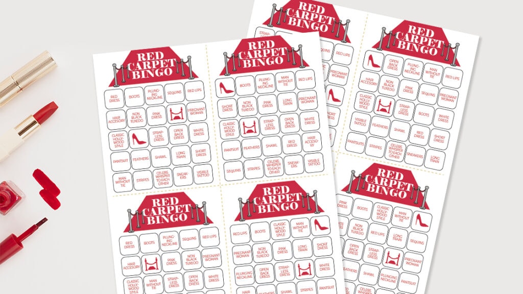 Red Carpet Bingo cards