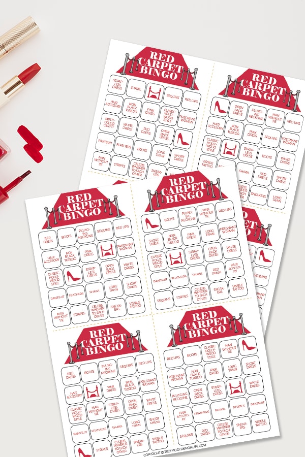 Red Carpet Bingo cards