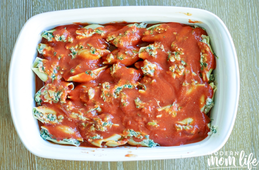 tomato sauce on top of stuffed shells