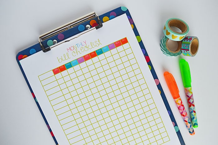 Image for Monthly Bill Checklist Printable