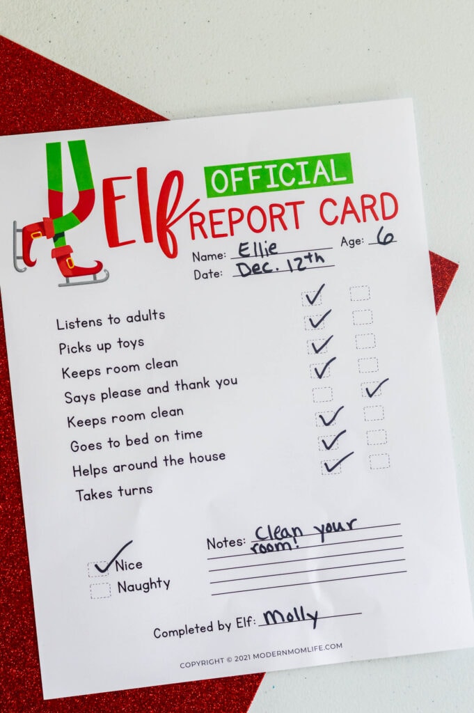 Elf on the Shelf Report Card