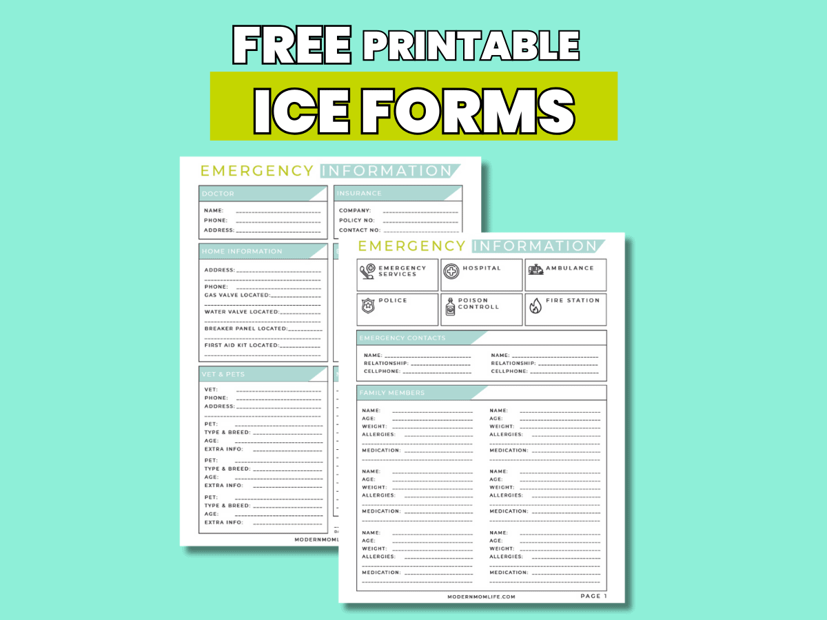 Free Printable In Case of Emergency Forms - Modern Mom Life for Free Printable Emergency Contact Form